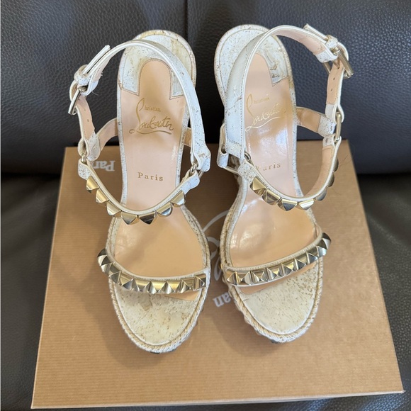 Christian Louboutin Cataclou 140 embellished cork wedge sandals, 39 - Picture 4 of 11